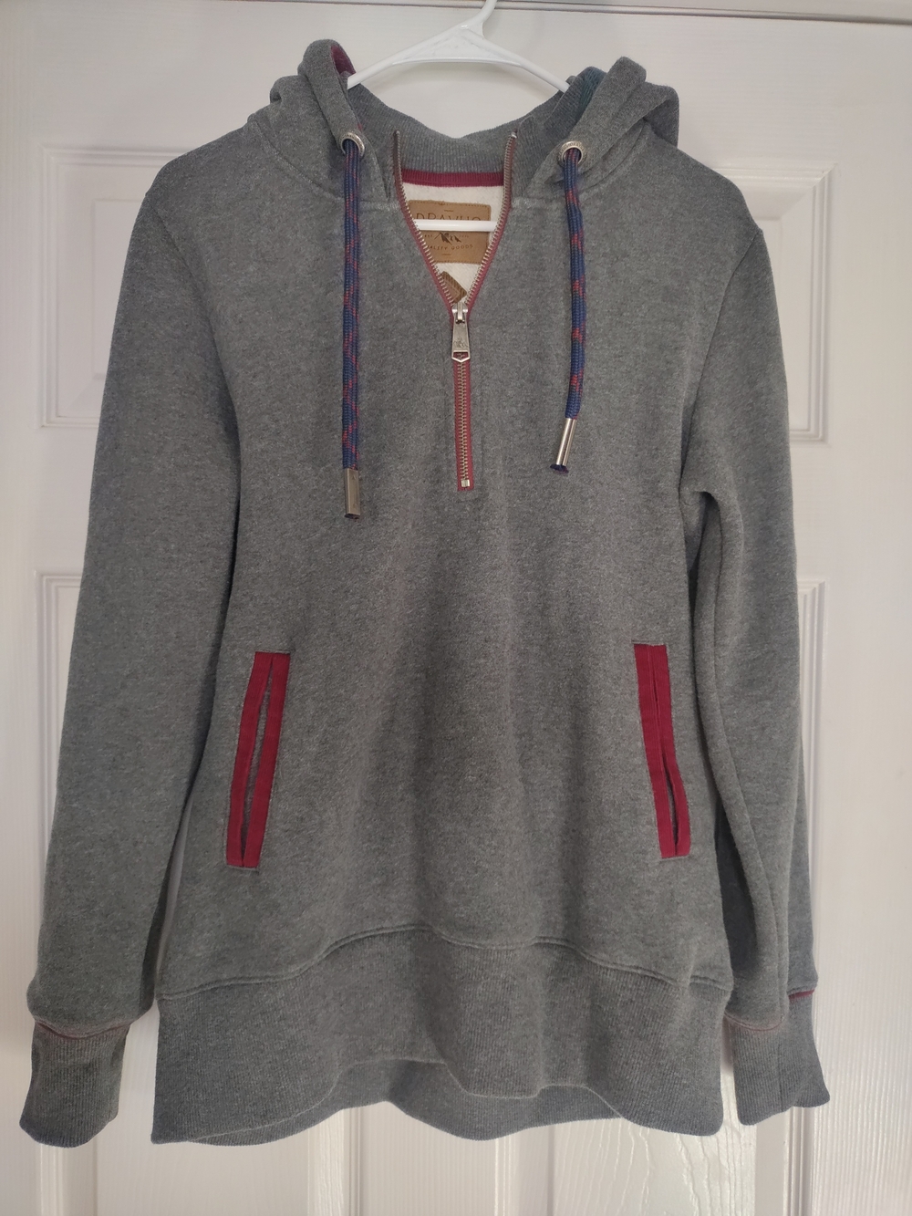 Men's Grey Half-Zip Hooded Sweater with Red Accent